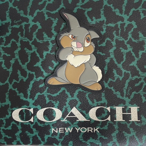 Coach Disney X Wavy Animal Print Green Black With Thumper Large Zippered Sleeve - Picture 2 of 7